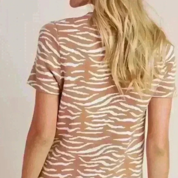 Anthropology Women's Tan Zebra Print short sleeved sweater top - Picture 3 of 10